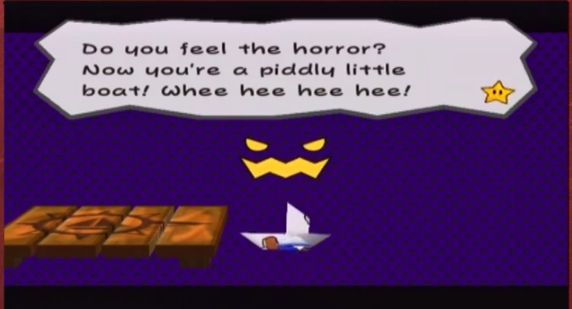 Figure 12: Mario gains the ability to fold himself into a paper boat.
