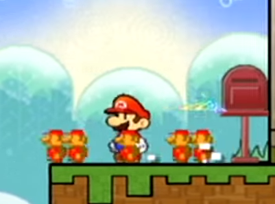 Figure 16: The effects of the "Pal Pill"—Mario becomes surrounded by several clones of his pixellated NES/Famicom self.