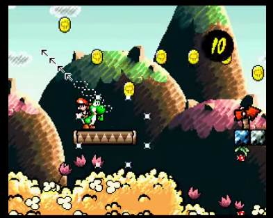 Figure 7: Yoshi Island for the Super Famicom/SNES, the opening stage demonstrating its drawn-by-markers visual aesthetic.