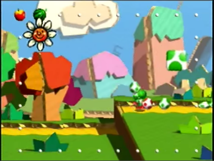 Figure 8: Yoshi Story for the Nintendo 64, in its cardboard-themed opening stage.