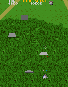 Figure 6: A screenshot from Xevious in which a wave of Bakuras can be seen.
