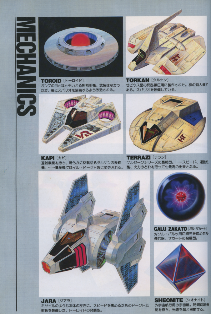 Figure 9: The “mechanics” page from the Xevious novel depicting several enemy ships.